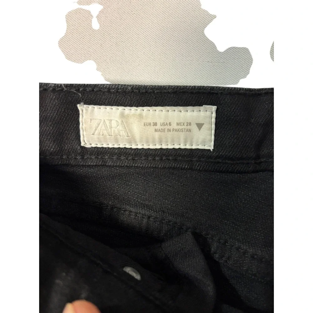 Zara‎ Womens Black High Rise Straight Leg Jeans Raw Hem Size 6